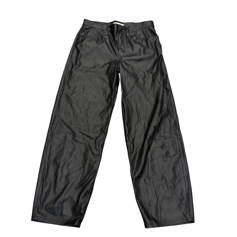 Levi's Baggy Dad Faux Leather Pants Womens 29 Black High Rise Wide‎ Leg